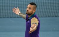 Nick Kyrgios' reaction after winning an epic second-round match at Australian Open 2021. Picture: Tennis Australia