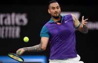 Nick Kyrgios lines up a forehand during his third-round match at Australian Open 2021. Picture: Tennis Australia