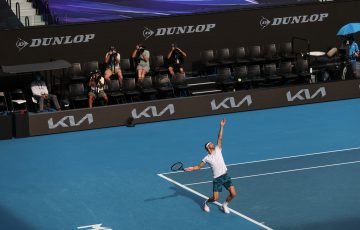 Bulgarian Grigor Dimitrov serves at Australian Open 2021. Picture: Tennis Australia