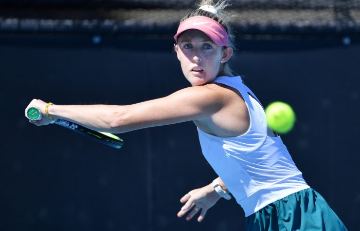 Storm Sanders during her first-round qualifying win at the Adelaide International. Picture: Tennis Australia