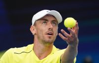 John Millman serves during his ATP Cup match yesterday. Picture: Tennis Australia