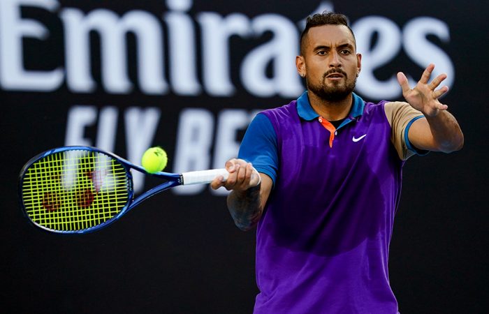 Nick Kyrgios competes at the Murray River Open.