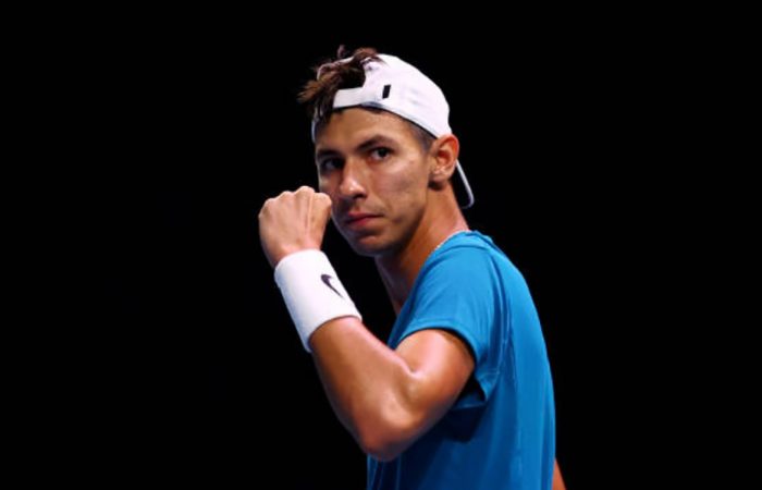Alexei Popyrin is through to his first ATP singles final in Singapore. Picture: Getty Images Alexei Popyrin is through to his first ATP singles final in Singapore. Picture: Getty Images