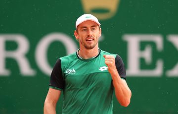 John Millman celebrates his first-round win at Monte-Carlo. Picture: Getty Images