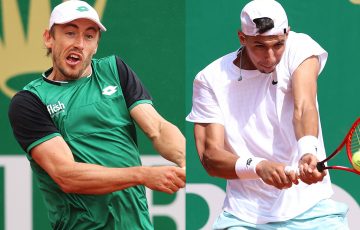 John Millman and Alexei Popyrin. Pictures: Getty Images