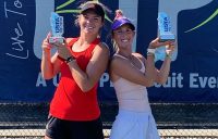 Storm Sanders, right, celebrates winning an ITF doubles title with American Caty McNally. Picture: Instagram