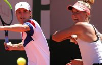 Chris O'Connell and Storm Sanders during their Roland Garros main draw debuts. Pictures: Getty Images