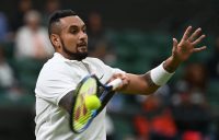 Australia's Nick Kyrgios fires a forehand during his first-round match at Wimbledon 2021. Picture: Getty Images