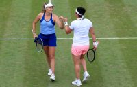Ellen Perez and Ons Jabeur during their semifinal win in Birmingham. Picture: Getty Images