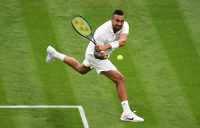 RETURN: Nick Kyrgios during his first-round match at Wimbledon 2021. Picture: Getty Images