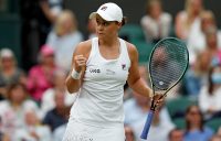 A focused Ash Barty during her quarterfinal win at Wimbledon. Picture: Getty Images