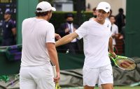 Matt Reid and Alex de Minaur during their first-round win at Wimbledon 2021. Picture: Getty Images