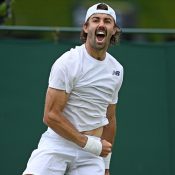Jordan Thompson, pictured at Wimbledon, will contest the semifinals of the Hall of Fame Open; Getty Images 