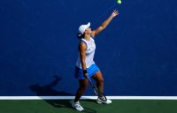 Ash Barty serves in Cincinnati. Picture: Getty Images