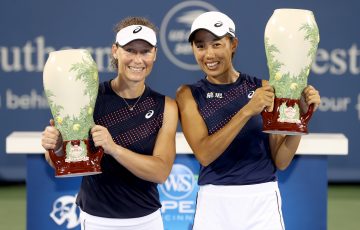 CHAMPIONS: Sam Stosur and Zhang Shuai with their Cincinnati trophies. Picture: Getty Images