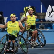 Dylan Alcott and Heath Davidson at the Paralympics in Tokyo. 