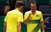 Alex de Minaur and Lleyton Hewitt at the 2019 Davis Cup Finals. Picture: Getty Images