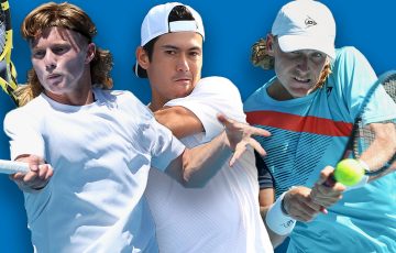 Dane Sweeny, Jason Kubler and Max Purcell feature in Australian Open 2022 second round qualifying action. Pictures: Tennis Australia