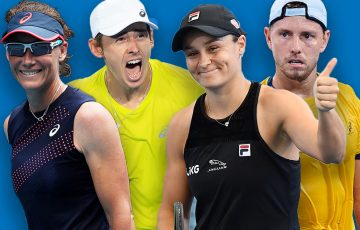 Sam Stosur, Alex de Minaur, Ash Barty and James Duckworth are ready for Australian Open 2022. Pictures: Getty Images