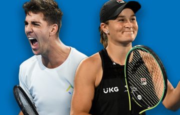 Thanasi Kokkinakis and Ash Barty lead the Aussie charge on day one at Australian Open 2022. Pictures: Getty Images