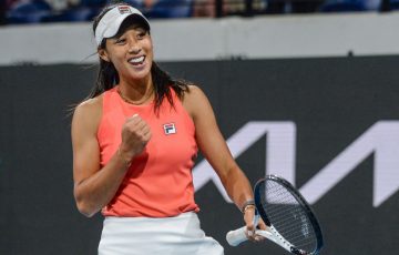 Australia's Priscilla Hon celebrates after winning against Petra Kvitova of the Czech Republic during their women's singles match at the ATP Adelaide International tennis tournament in Adelaide.