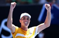 Christopher O'Connell celebrates after victory against Argentina's Diego Schwartzman at AO 2022; Getty Images
