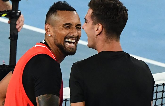 Nick Kyrgios and Thanasi Kokkinakis celebrate their men's doubles triumph at Australian Open 2022. Picture: Getty Images