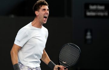 Thanasi Kokkinakis celebrates his title-winning run at the Adelaide International. Picture: Getty Images