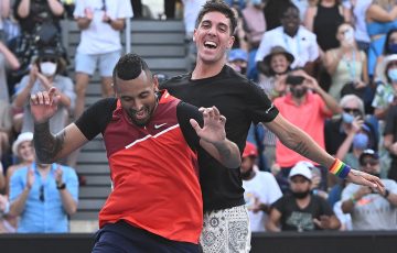 Thanasi Kokkinakis and Nick Kyrgios are enjoying a career-best run in the AO 2022 doubles competition. Picture: Getty Images