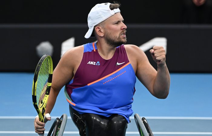 Dylan Alcott celebrates at AO 2022. Picture: Getty Images