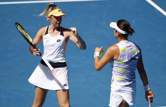 Storm Sanders and Caroline Dolehide at AO 2022. Picture: Getty Images