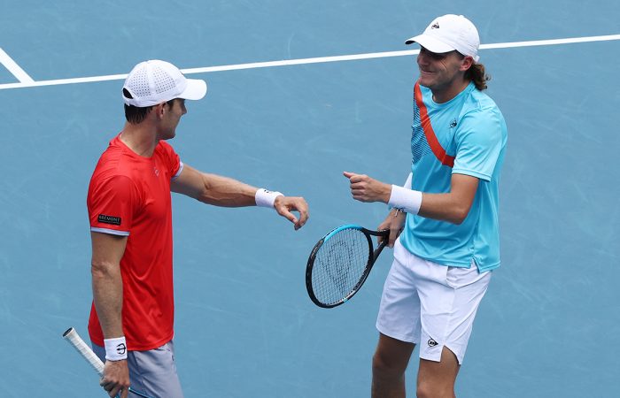 Matt Ebden and Max Purcell during their AO 2022 quarterfinal. Picture: Getty Images