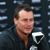 Australian Davis Cup captain Lleyton Hewitt speaks to media ahead of the 2022 Davis Cup Qualifier between Australia and Hungary at Ken Rosewall Arena in Sydney, Australia. (Getty Images)