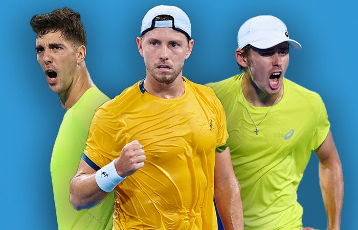 Thanasi Kokkinakis, James Duckworth and Alex de Minaur are among the top-ranked Aussie men. Pictures: Getty Images