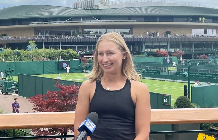 Daria Saville speaks to media at the All England Club. Picture: Tennis Australia