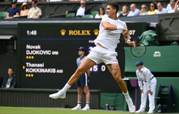 Thanasi Kokkinakis in action at Wimbledon. Picture: Getty Images