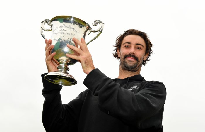 Jordan Thompson celebrates winning an ATP Challenger title in Surbiton. Picture: Getty Images