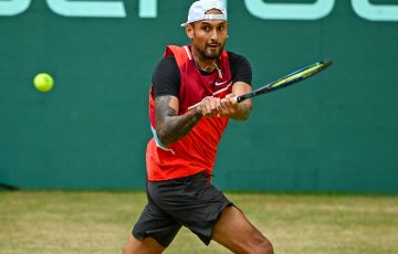 Nick Kyrgios in action at Halle. Picture: Getty Images