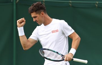 Thanasi Kokkinakis during his first-round victory at Wimbledon 2022. Picture: Getty Images