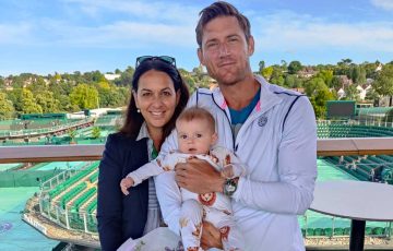 Matt Ebden with wife Kim and son Harvey at the All England Club.