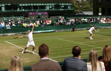 John Peers serves at Wimbledon. Picture: Getty Images