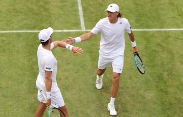 Matt Ebden and Max Purcell in action at Wimbledon. Picture: Getty Images