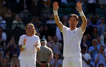 Max Purcell and Matthew Ebden at Wimbledon. Picture: Getty Images