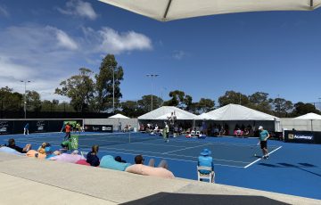 Action at the City of Playford Tennis International. Picture: Tennis SA