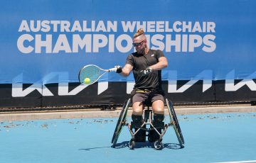 Ben Weekes in action at the 2021 Australian National Wheelchair Tennis Championships. Picture: Tennis Australia 