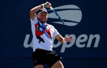 James Duckworth in action during his US Open second-round loss to Dan Evans. (Getty Images)