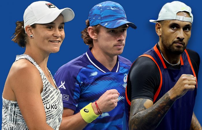 Ash Barty, Alex de Minaur and Nick Kyrgios are among seven players nominated for the 2022 Newcombe Medal. Pictures: Getty Images