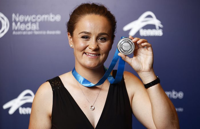Ash Barty celebrates her Newcombe Medal win (Getty Images)