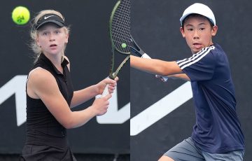 Vesna Marinkov and Jenson Yokota-Ho won the 2022 12/u Australian Invitational Masters singles titles. Pictures: Tennis Australia