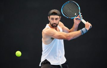 Jordan Thompson  practising at Ken Rosewall Arena in Sydney. Picture: Getty Images